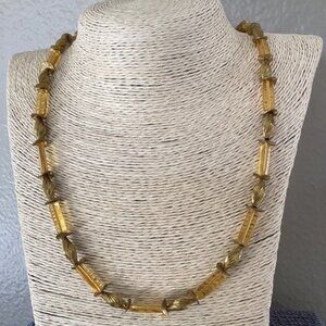 Yellow and gold beaded necklace, gold toggle clasp (22")